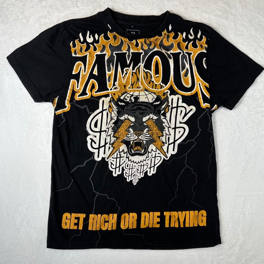 Southpole Mens Graphic T-Shirt Black Famous Tiger Get Rich Or Die Trying Size M - Picture 1 of 6